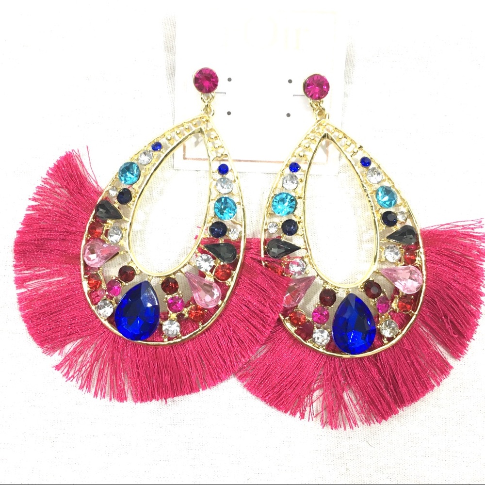 🆕 nOir Pink Fringe Crystal Earrings